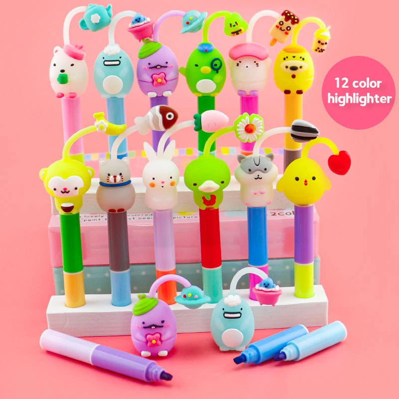 6pcs New Sanrio Kuromi 12-color kawaii double-section highlighter Candy-colored watercolor marker for student prizes xmas gift