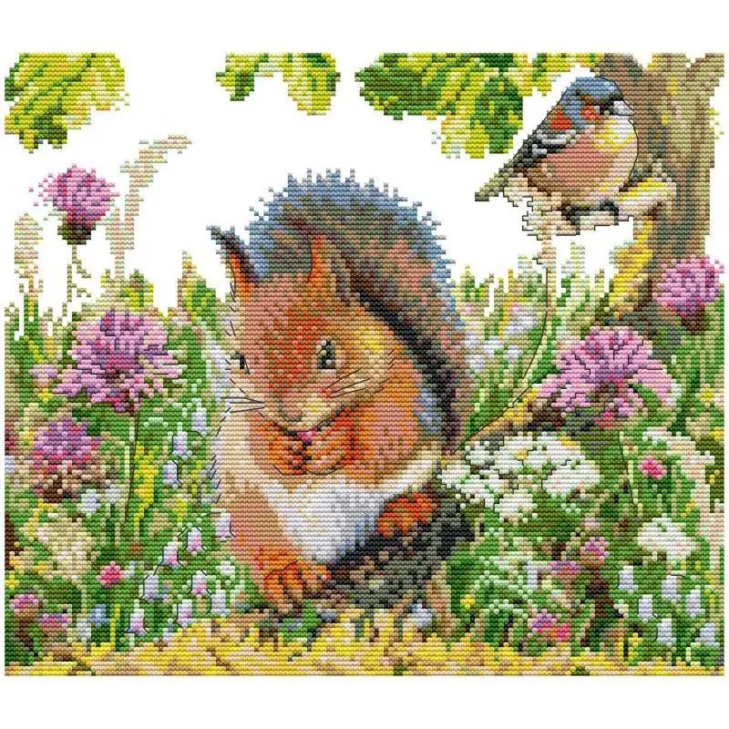 Squirrel and Bird NKF Animal Pattern Cross Stitch Kit 14ct 16ct 11ct White Canvas Printed Embroidery Set DIY Handmade Needlework