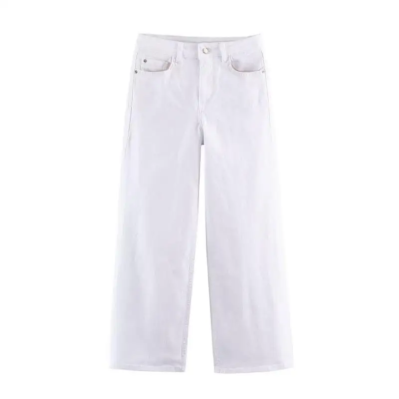 Withered Nordic Minimalist Woman Clothes Cotton Commuting Fashion Elegant High Waist Wide Leg Jeans Women's Denim Pants Jeans