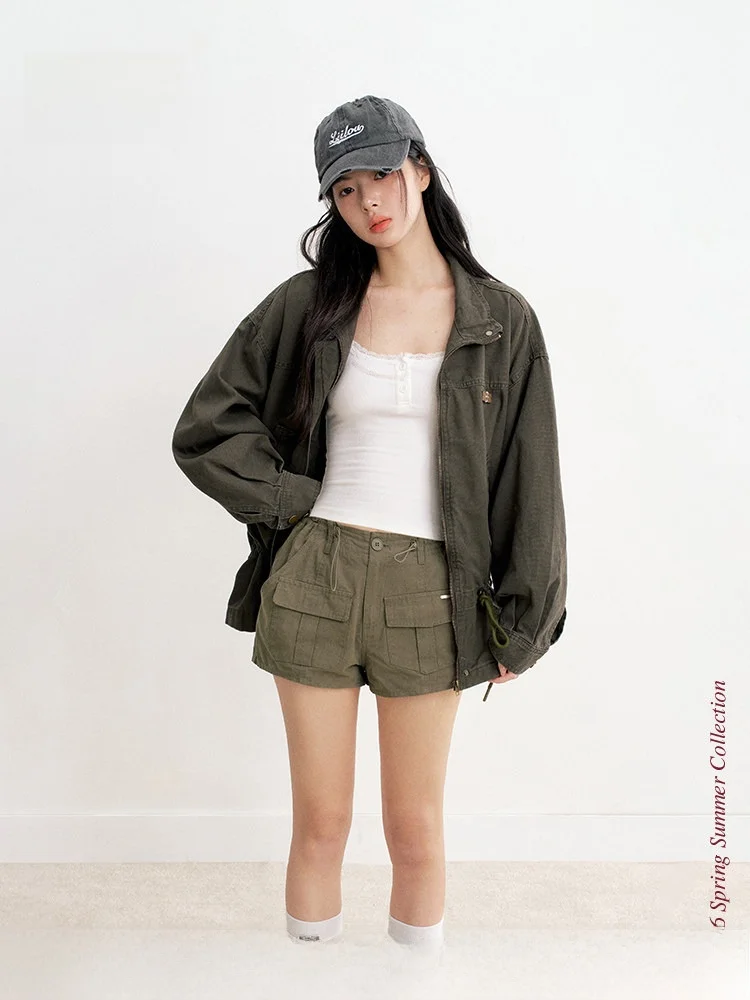 

Повседневные хлопковые рабочие шорты Liilou с завязками на талии, удобные, прямого кроя, с высокой талией, на пуговицах, весна-лето, женские