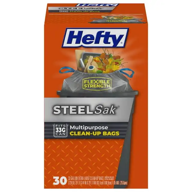 

Hefty Steelsak Bolsas de Basura Grandes y Resistentes, Grises, sin Perfume, 33 Galones, 30 Unidades