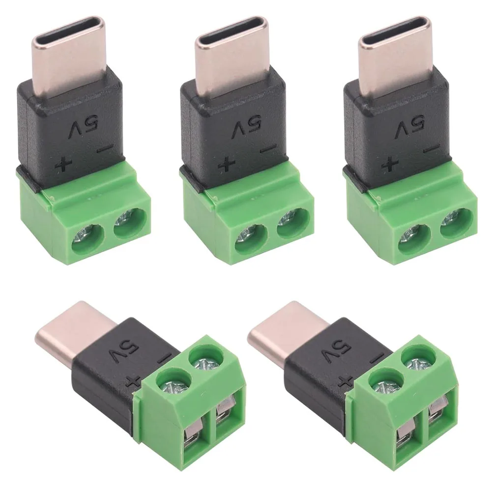 5 stuks Type-C naar 2-pins adapter, geen solderen, snelkoppeling, groene aansluiting voor oplaadkabel, telefoon, powerbank, DIY elektronica connector