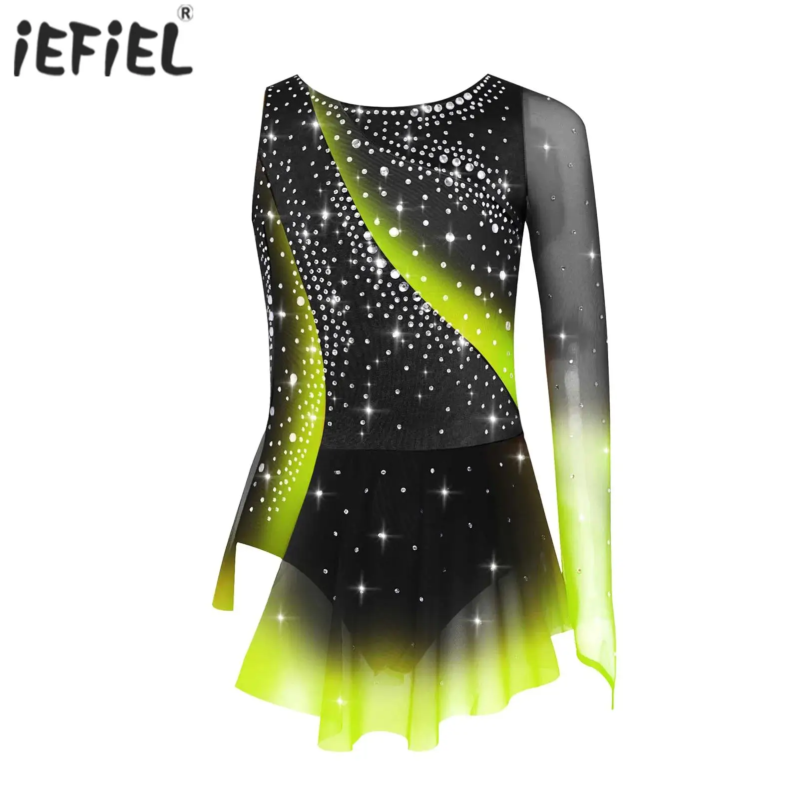 Kinder Mädchen Eiskunstlauf Tanzkleid Rhythmische Gymnastik Kostüm Split Glänzende Strasssteine Ballett Lyrische Performance Dancewear
