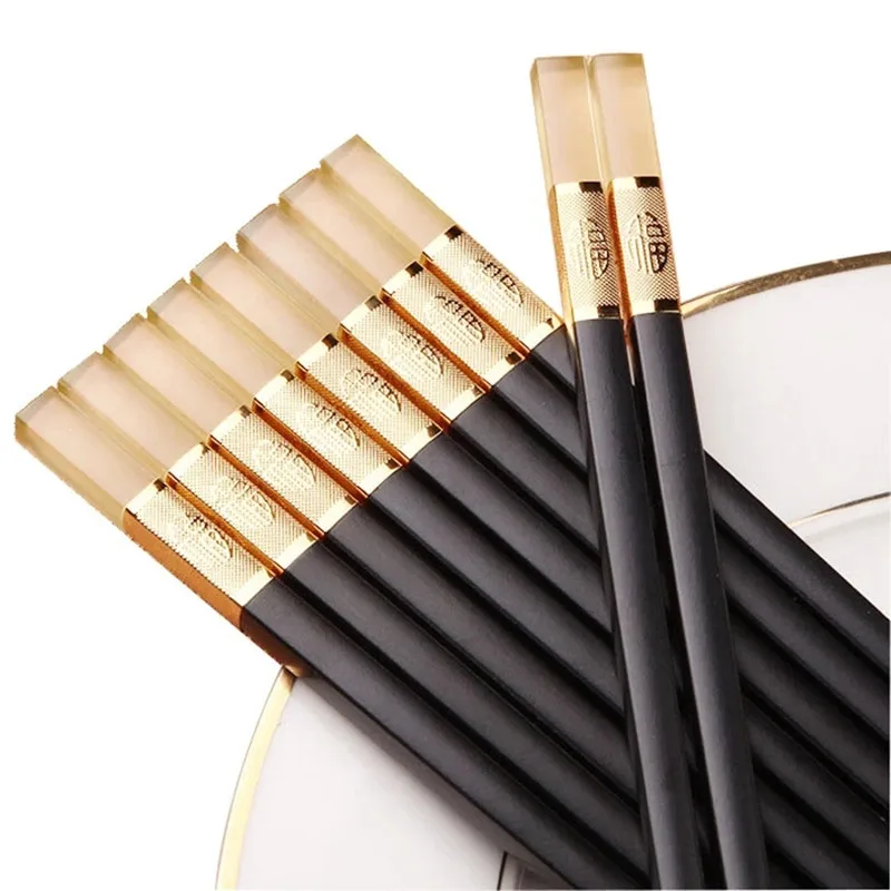 10Pairs Amber Chopsticks 24cm Korean Chopsticks Set Antibacterial Non-slip Resistant Sushi Sticks Food Sticks Kitchen Supplies