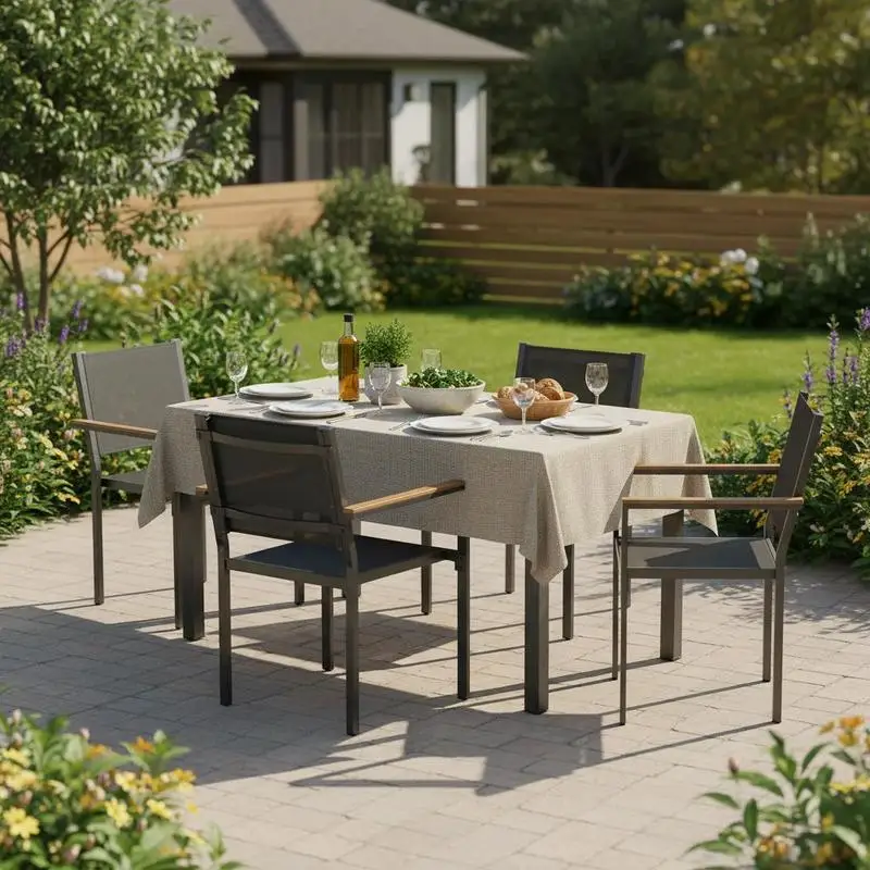 Outdoor Dining Set for 4, Patio Table and Chairs Set with 59" Rectangle Acacia Wood Table and 352 LBS Stackable Chairs