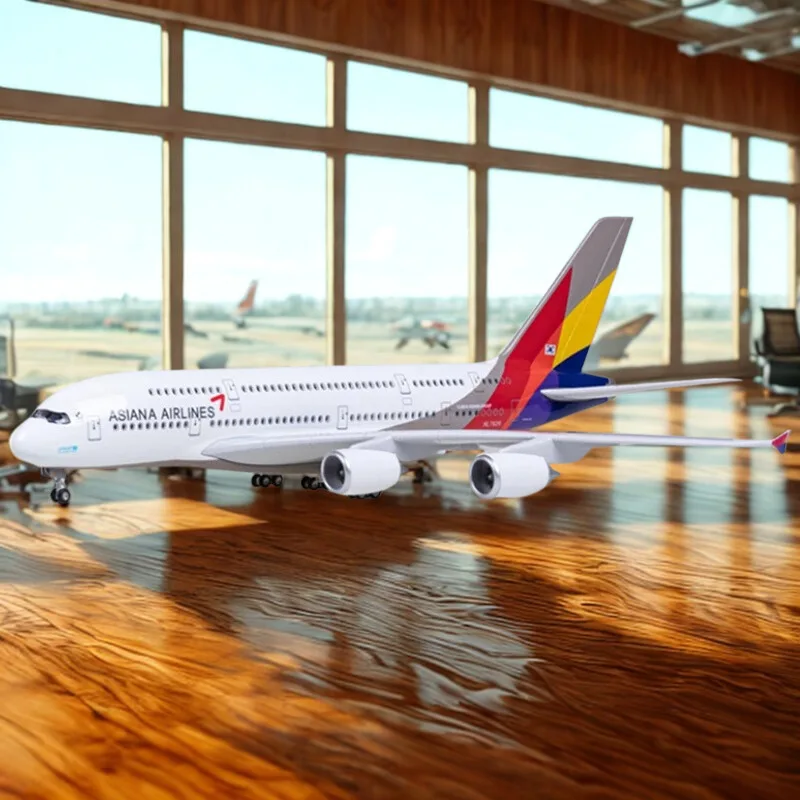 

47CM 1:160 Model Aircraft Airbus A380 Asiana International LED Light Die-casting Machine Collected Toy Airplanes Decoration