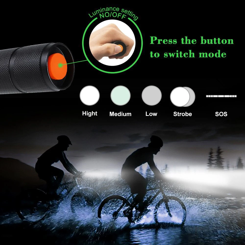 1/2/3-Pack Ultra Bright LED Flashlight T6/L2 waterproof torch Zoomable flashlight 5 switch modes waterproof torch light