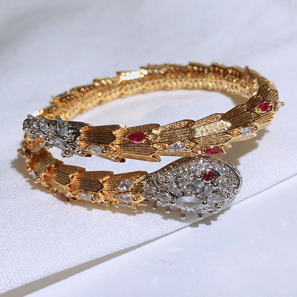 

Romantic Classic Personality Snake Gold Plated Two-Tone Bracelet Women's Accessories Dominant, Bracelet Shiny Delicate AAA Zirco