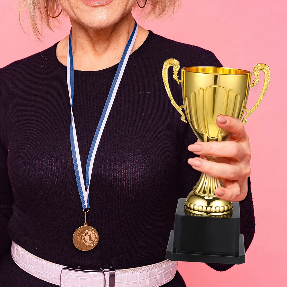 

2pcs Mini Gold Trophy Cups For Soccer Basketball Football Competition Awards Plastic Winner Trophies Black Base