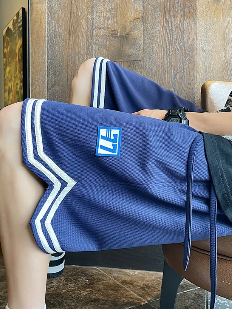 

American Sle Baskeall orts Men's Summer Trend Loose Knitted Sports Sweatpants Straight Casual Five-Quarter Pants