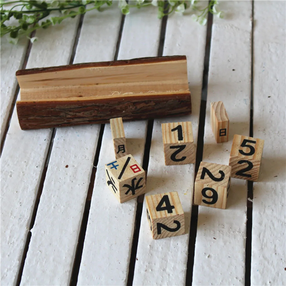 2Pcs Wooden DIY Calendar Creative Desktop Manual Decor Table Date Display Vintage Adornment Home Office Classroom