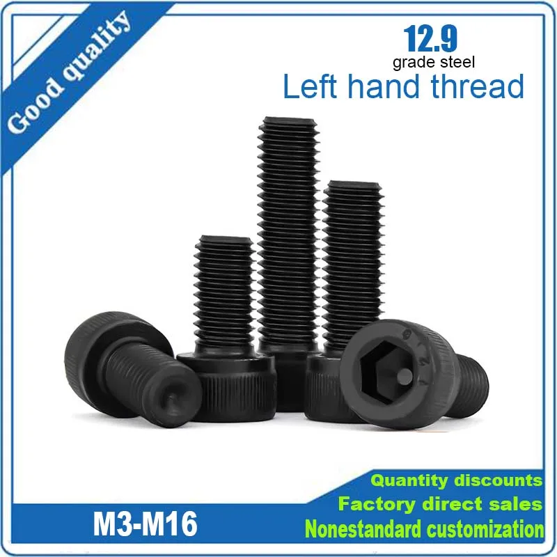 1/20pcs Left Hand Rotate Thread M3 M4 M5 M6 M8 M10 M12 M14 M16 Black 12.9 Grade Steel Allen Hex Hexagon Socket Head Screw Bolt