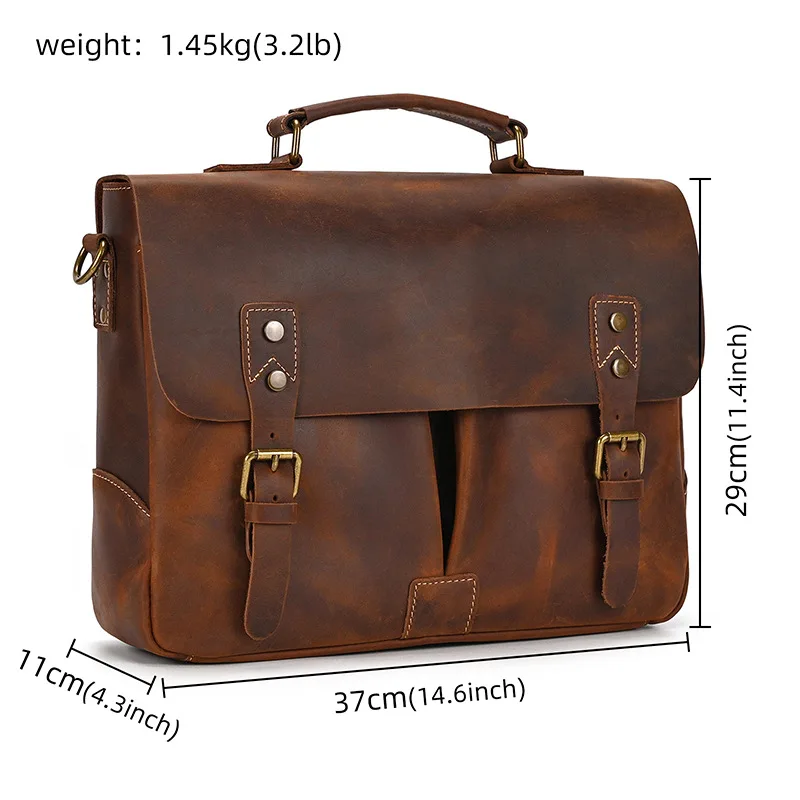 Retro Men's Briefcase Commuter Bag Genuine Leather Shoulder Bag