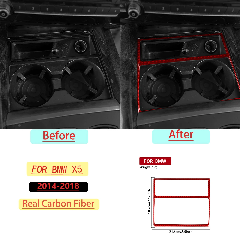 For BMW X5 2014–2018 Car Center Console Cup Holder Frame Trim Real Soft Carbon Fiber Interior Car Accessories Decoration Sticker