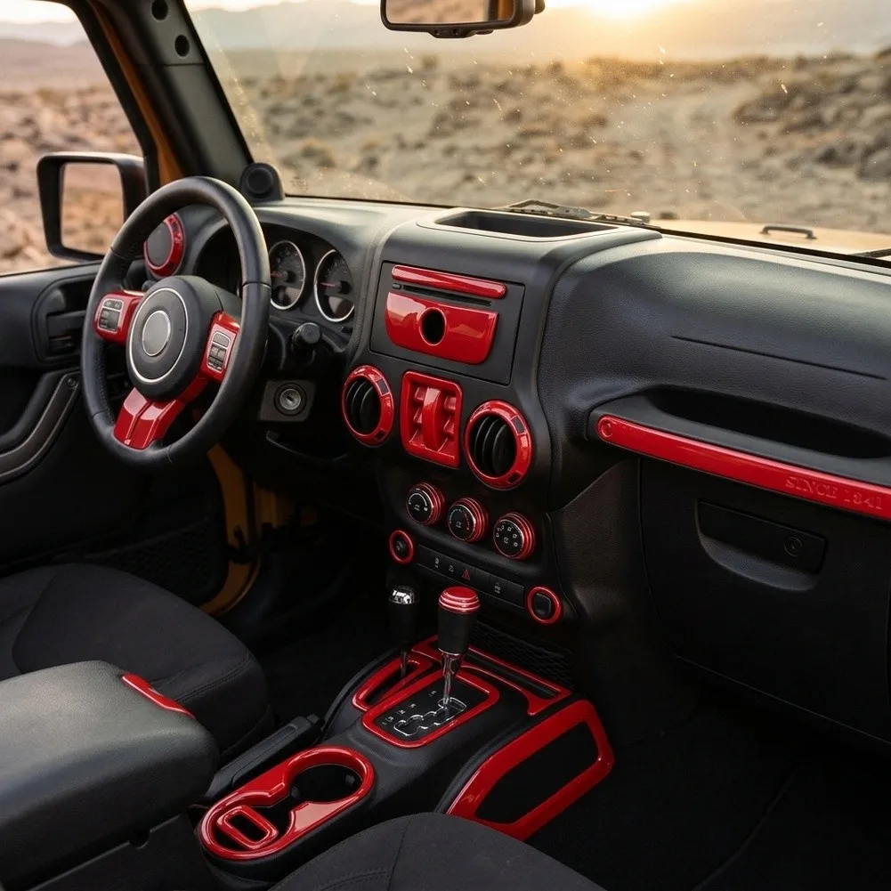 Interior Trim Accessories for Jeep For Wrangler For JK For JKU 2011-2017 Central Control ABS Red 18PCS or 21PCS