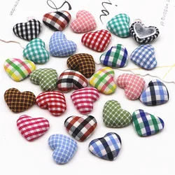 50pcs 17mm Mix Colors Lattice Fabric Covered Heart Flatback Buttons Home Garden Crafts Cabochon Scrapbooking DIY