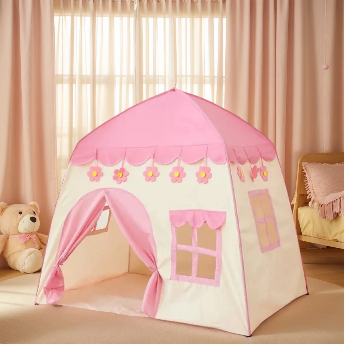 [Outdoor Recreation] Children's Party Game Tent, Blue Playhouse Toy with Yellow Star Design, Princess Girls' Fairy Tale Toy Castle, Beach Tent, Holiday Gift for Boys and Girls, Christmas Gift, Accessories Not Included