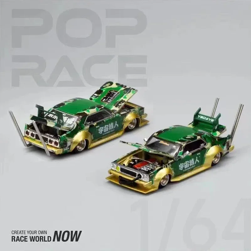 POP RACE 1:64 SKYLINE C210 KAIDO RACER 30TH Anniversary Diecast Diorama Car Model Collection Miniature Carros Toys