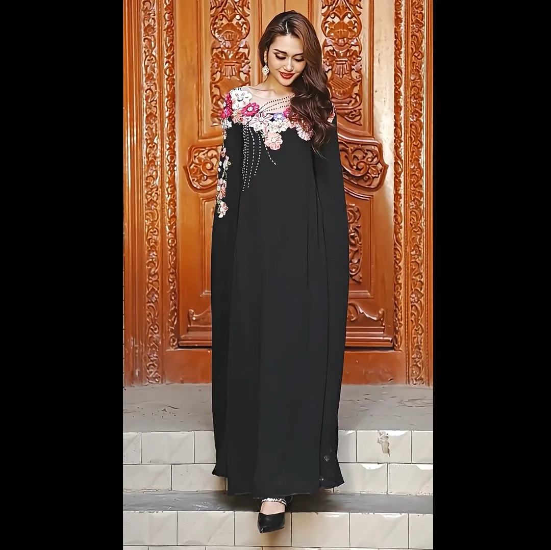 

2025 Luxury Applique Evening Dress Dubai Abaya Women Muslim Kaftan Eid Ramadan Caftan Morocco Femme Robe Vestidos Islam Clothing