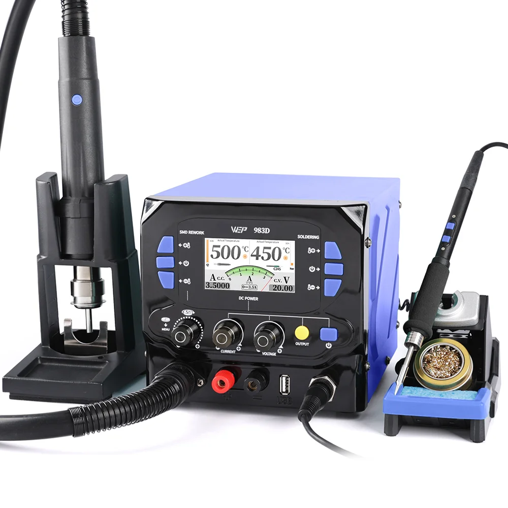 1100W SMD Repair Fast Heating 3 in 1 DC Power Supply Hot Air C245 Soldering Iron Rework Station