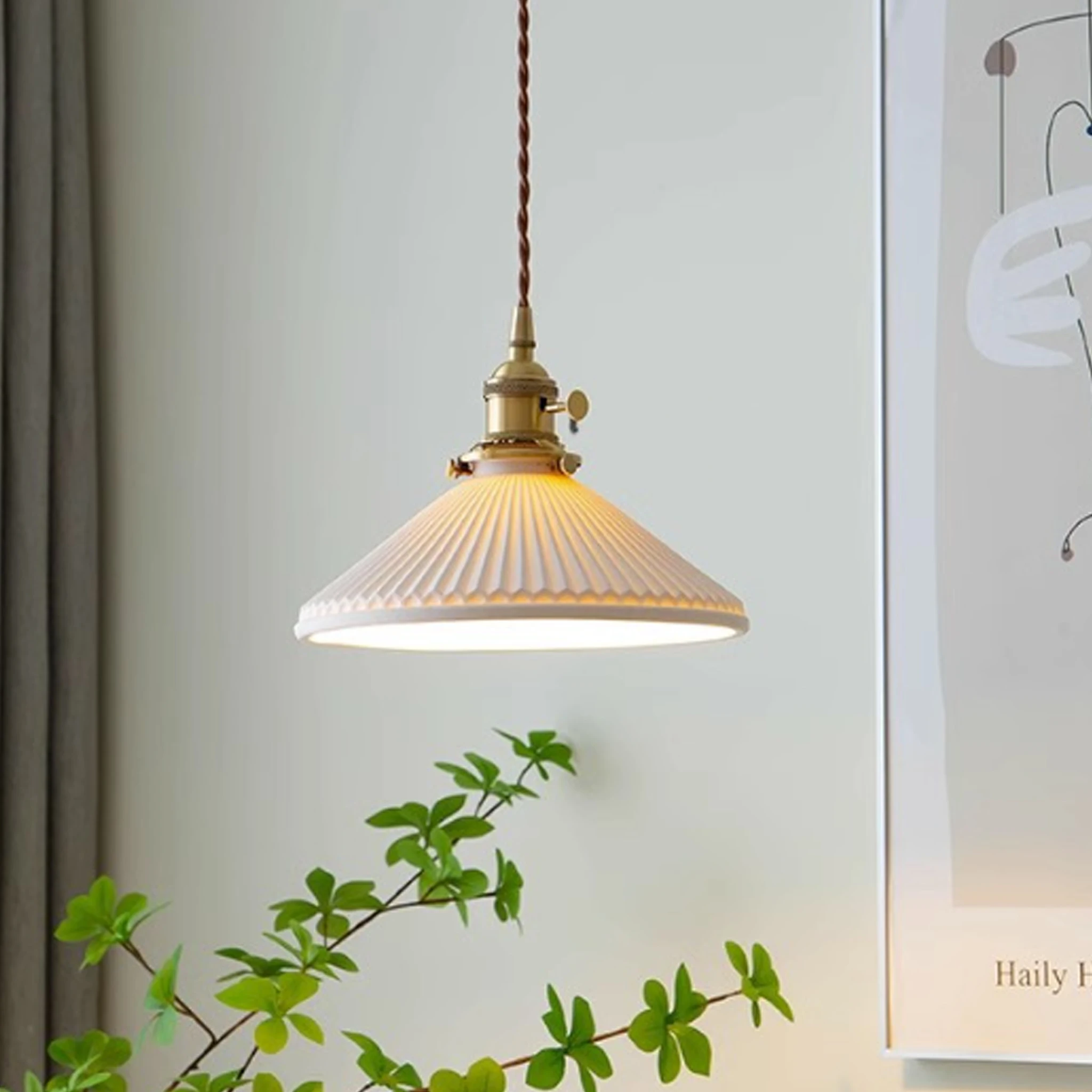 Vintage Ceramic Pendant Light Adjustable Cord Skirt Hanging Lamp for Living Room Bedroom Kitchen Island Cafe Home Decor