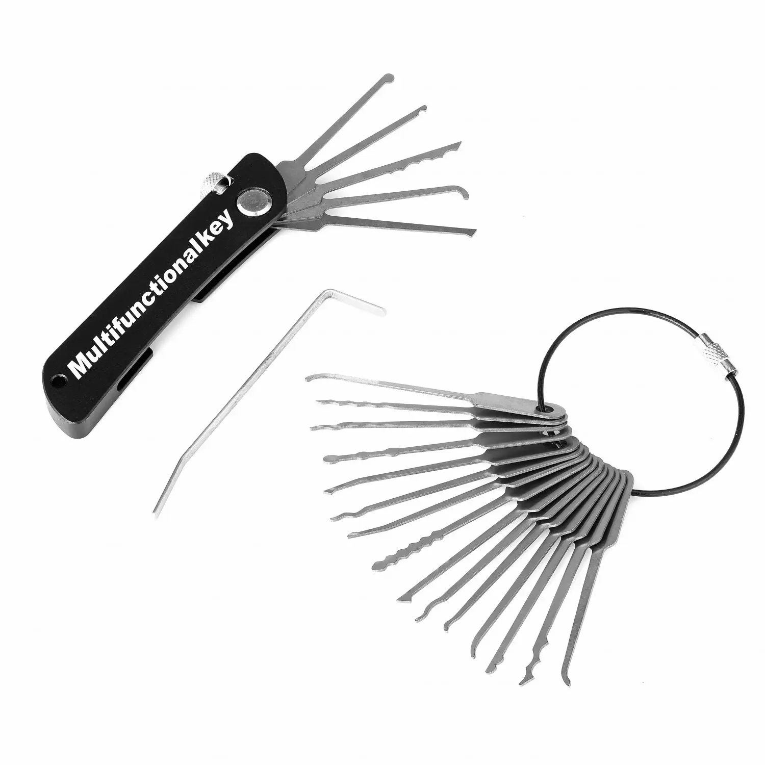 21-in-1 Edelstahl Lockpicking-Werkzeugset Faltbares Schlosserwerkzeug-Kit Mini-Hakennadeln Schlüsselentferner Rostfreie Schlossreparaturwerkzeuge