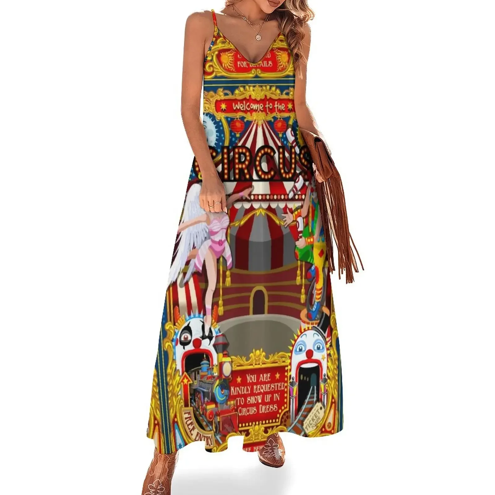 

Carnival Circus Amusement Family Theme Park Illustration Sleeveless Dress summer woman dress 2025 Women's skirt Dress