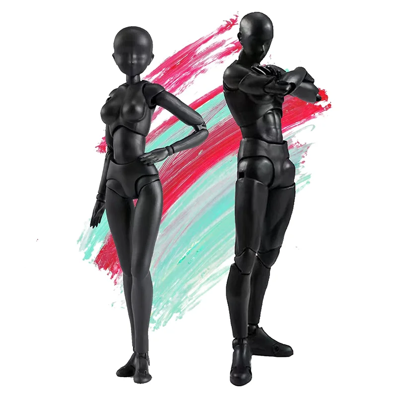 Action Figures PVC Model with Box Drawing Figure Models for Artists(Female+Male,Black)