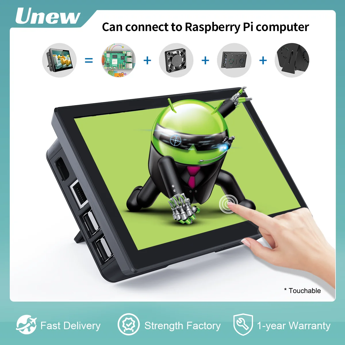 

Unew Portable 7 inch Touch LCD Raspberry Pi 4 Screen Industrial Monitor 1024x600 Support HDMI Type-C Display Laptop Pie 3/4