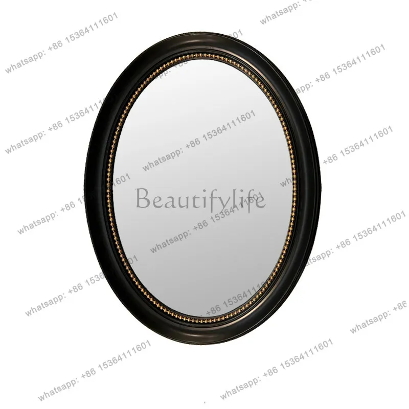 Vintage French Oval Black Medieval Bathroom Mirror Wall Mirror
