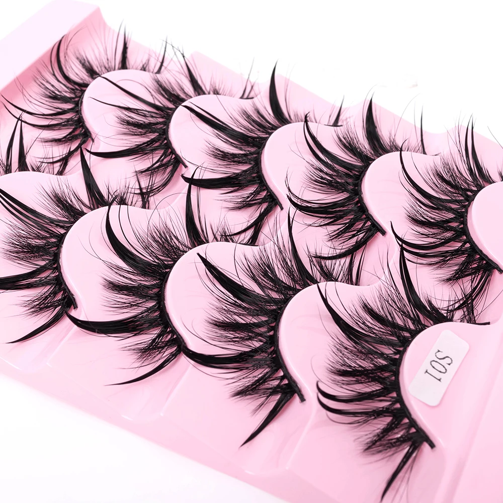 Neue 5/10 Paar Natürliche Wet False Eyelashes für den täglichen Gebrauch, scharfe, dicke, künstliche, gekreuzte Make-up-Wimpern – Detail 4