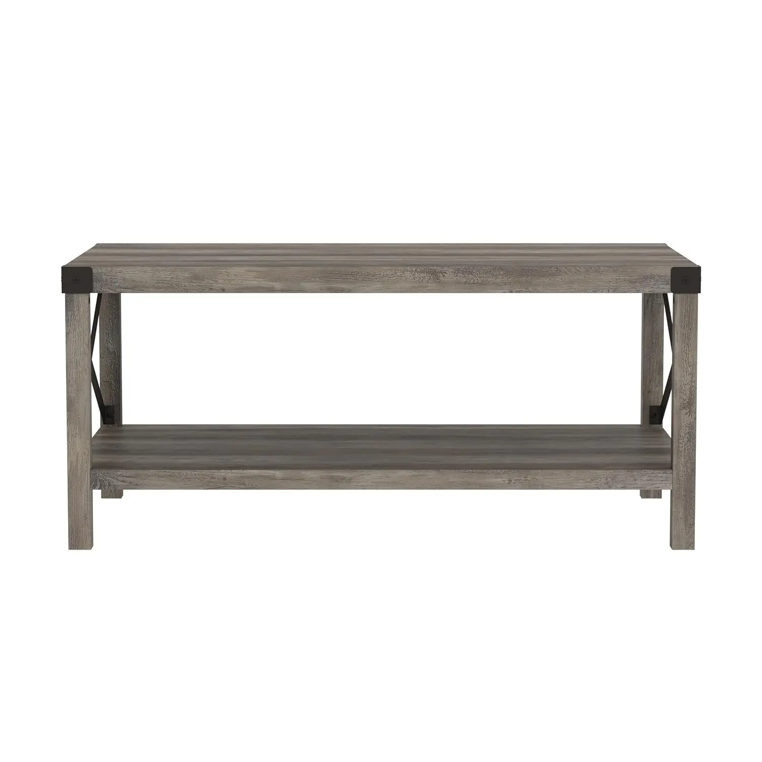 Modern Farmhouse Metal X Coffee Table, 40 Inch, Grey Wash
