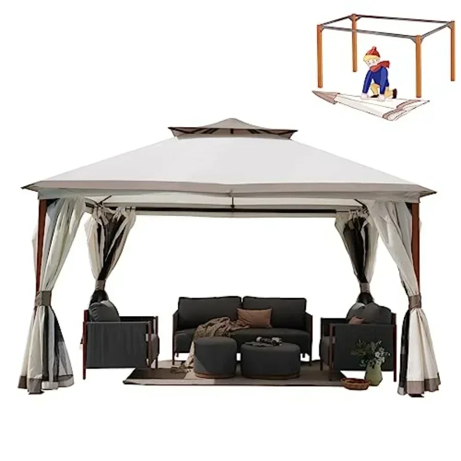 10x13 FT Outdoor Double Quick Assembly Detachable Vent t Top Gazebo with Mosquito Netting and Curtains 130 Sq Ft of Shade for B
