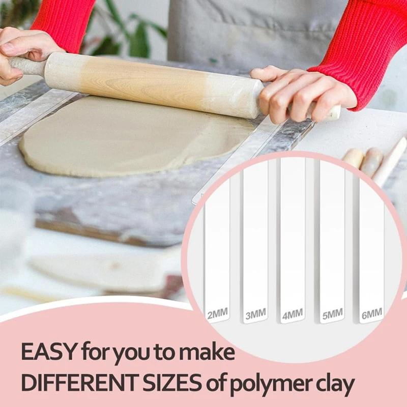 A20F-5 Pairs Clay Rolling Pin Guides For Dough Thickness 2/3/4/5/6Mm Polymer Clay Thickness Ruler Clay Roller Tools