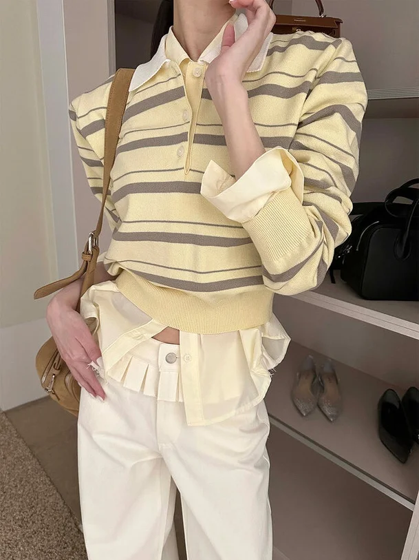 

Женский полосатый трикотаж с воротником-полуэтом, свободный свитер ярких цветов, повседневный свитер из чистого хлопка, длинный...