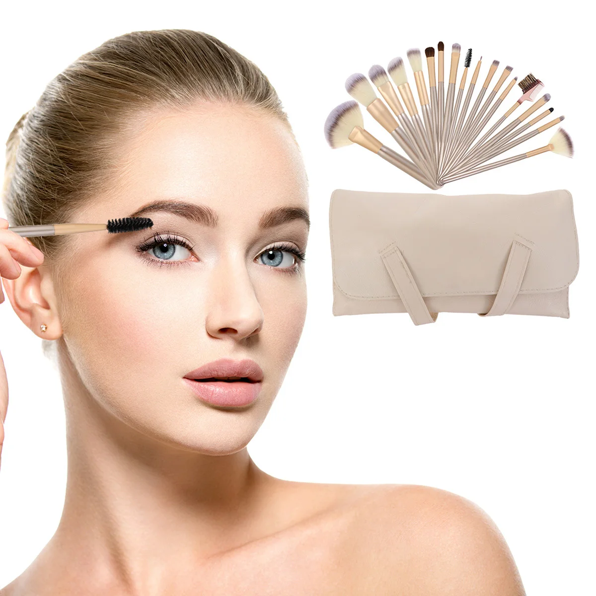 مجموعة فرش مكياج مكونة من 18 قطعة، فرش مستحضرات تجميل لبودرة الوجه الاحترافية للنساء، شعيرات ناعمة سهلة التنظيف ومتعددة الوظائف #3