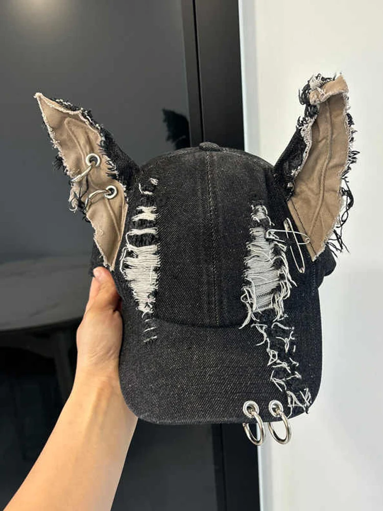 

2025 NEW Y2k Hot Girl Graffiti Jeans Rabbit Ears Cowboy Baseball Hat Wash Graffiti Hip Hop Cap Women Men Party Team Baseball Cap
