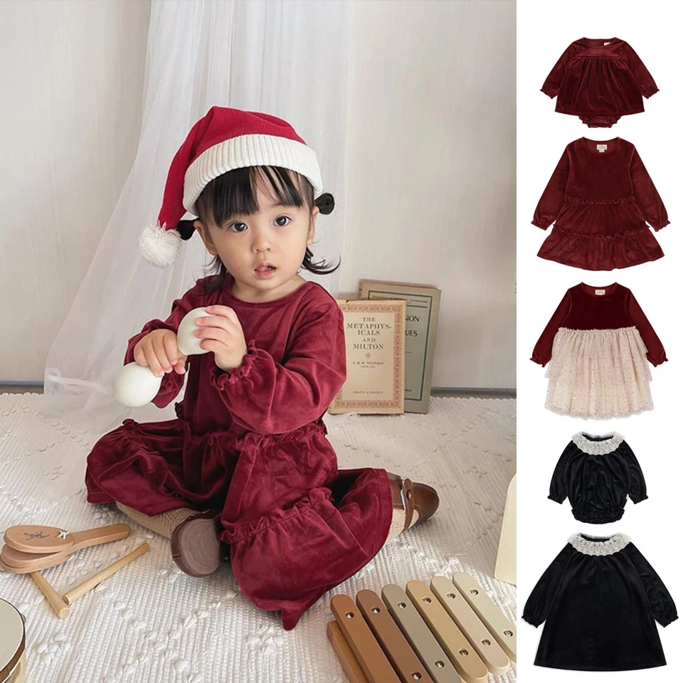 2023 KS Children Cherry Mesh Christmas Dress Girl Tulle Princess Skirt Birthday Party Flower Embroidered Halloween Long Sleeve