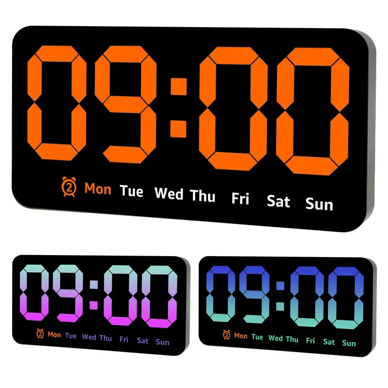 Digital Wall Clock 8.5Inch Large Screen LEDAlarm Clock，With date、Week、Dual Temperature Reminder Function，3Brightness Adjustment