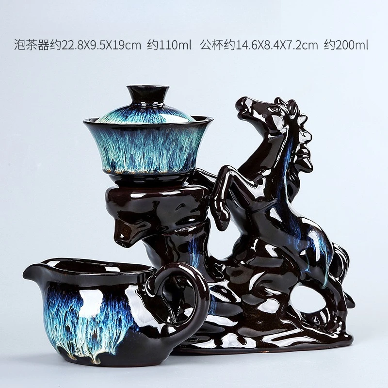Ceramic tea set Chinese stone mill rotating water outlet automatic household set ornaments, accessories
