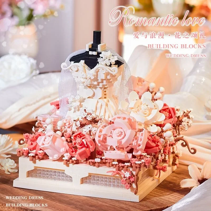

MOC Love Castle Building Blocks Medieval Flower House Wedding Dress Roses Wedding Dream Creative Children Holiday Birthday Gifts