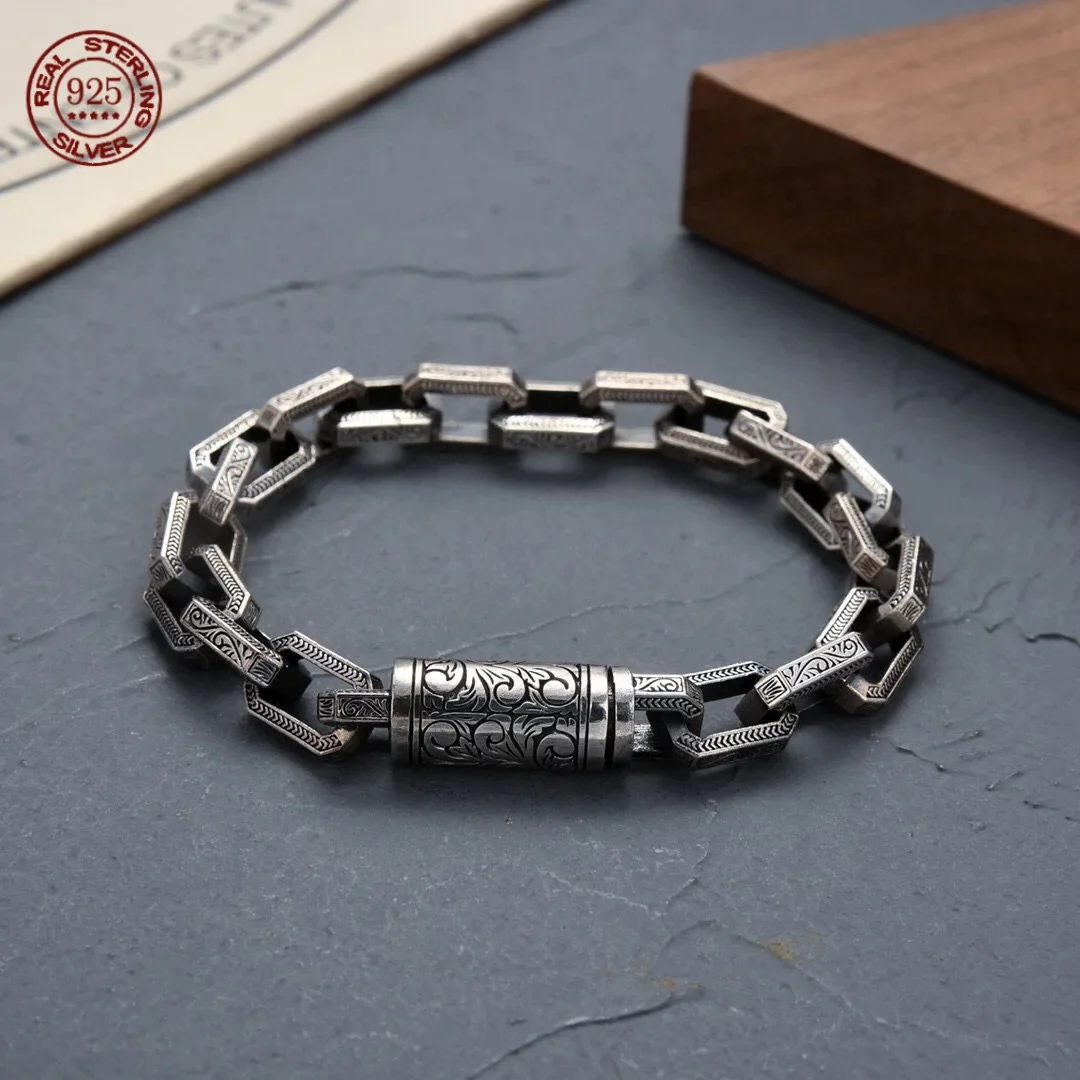 Popular S925 sterling silver rattan grass bracelet for men and women creative design heavy industry to create a retro bracelet