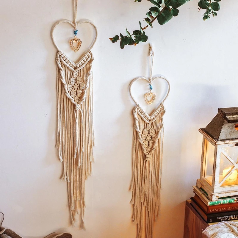 F92B METAL FLORAL HOEP CORAZÓN CORREA MACRAME Rings Catcher Dream MacRame Wall Crafts