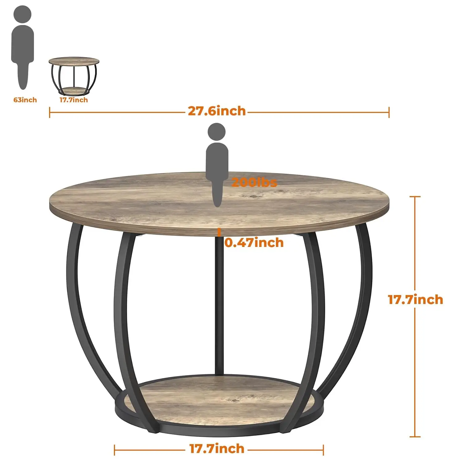 طاولة قهوة مستديرة مع مساحة تخزين مفتوحة من طبقتين، طاولات قهوة دائرية صغيرة مقاس 27.6 بوصة مع أقدام قابلة للتعديل، طاولة مركزية صغيرة حديثة #2