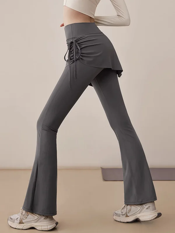 

Женские брюки для йоги с высокой талией, имитирующие двухслойность, с эффектом подтяжки ягодиц, облегающие, слегка расклешенные, для пилатеса, повседневные