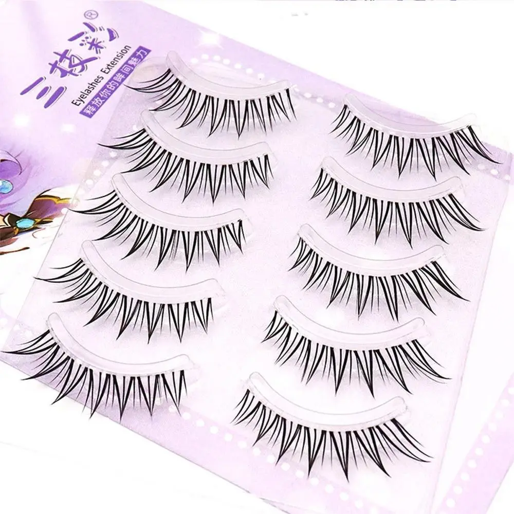 5 Pairs Natural Look Fox Eye Lashes Fluffy Look Like Individual Cluster Wispy Eyelashes Clear Band False Eyelashes Women