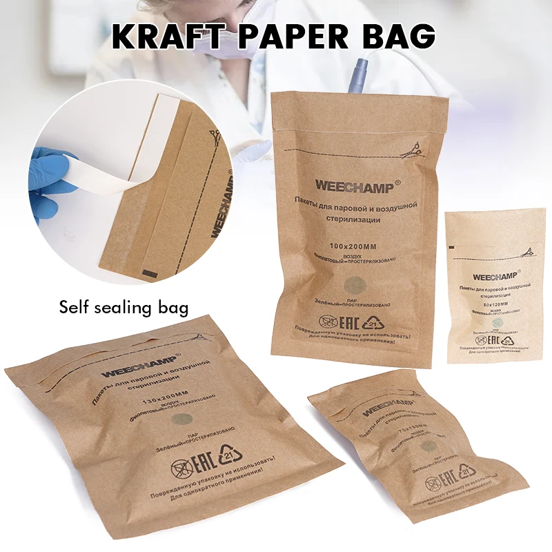 120pcs Disinfection Kraft Paper Bag Self Sealing Cleaning Bag Sterilizer For Dental Tools and Nail Accessories