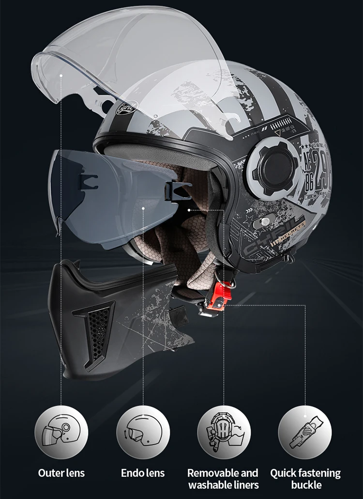Modular Motorcycle Helmet Full Face Open Face Retro Helmets DOT ECE APPROVED CYRIL OP12A Capacete De Moto Masculino