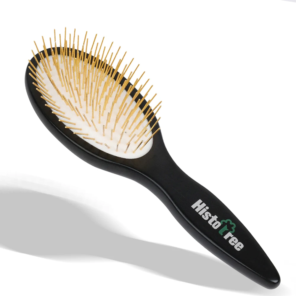 Pet Grooming Detangler Pin Dog Brush for Shedding & Removing Loose Fur, Lightweight Wood with Gold Plated Pins for Long Hair