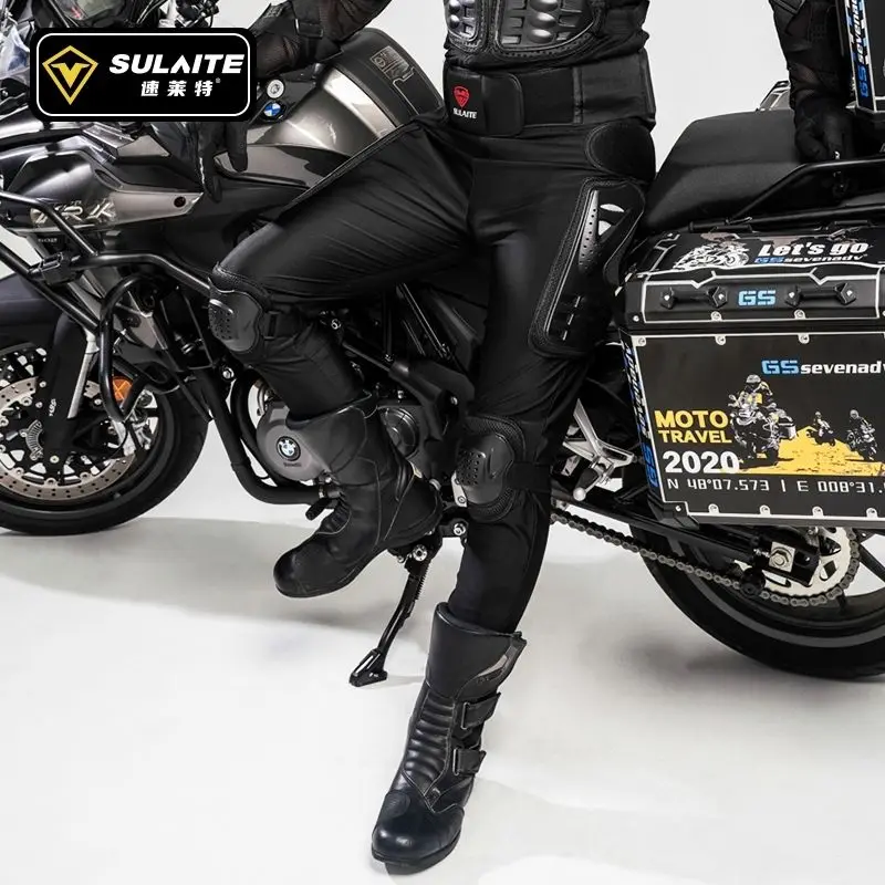 Sulaite Summer Breathable Motorcycle Armor Pants Men Women Motocross Impact Pants Riding Trousers Elastic Lycra Fabric